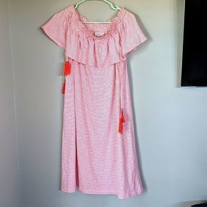 Loft red off the shoulder ruffle dress tassels